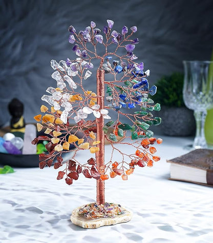 Seven Chakra Tree of Life - Crystal Tree of Life, Geode Agate Slice Base, Handmade Gemstone Tree, Crystal Decorations, Feng Shui Tree, 7 Chakra Tree, Money Tree, Spiritual Gifts, Healing Crystal Tree