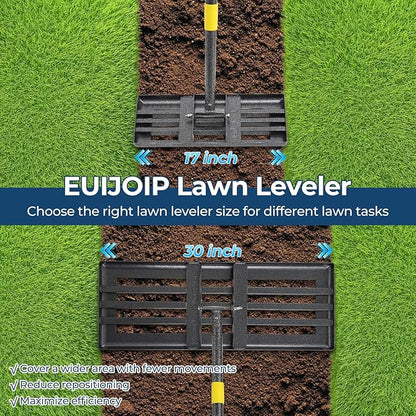 Lawn Leveling Rake 30"x10" for Lawn Care - 60in Extendable Stainless Steel Handle with Ergonomic Grip | Professional Grass Leveling Tool for Golf Courses, Soccer Fields, Backyard Turf Maintenance
