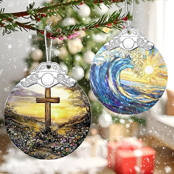 Cross Sunset Ornament – Christian Christmas Decor & Religious Christmas Ornament; Christian Home Decor (Holiday Present, Bauble Present, Christian Gifts, Religious Gifts, Gift Idea, Gift Exchange)