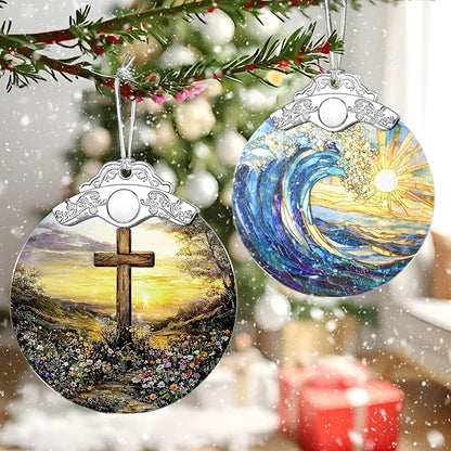 Cross Sunset Ornament – Christian Christmas Decor & Religious Christmas Ornament; Christian Home Decor (Holiday Present, Bauble Present, Christian Gifts, Religious Gifts, Gift Idea, Gift Exchange)