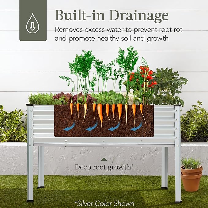 Best Choice Products 48x24x30in Galvanized Raised Garden Bed, Metal Elevated Planter Box, Vegetable Garden for Backyard, Patio, Balcony - Charcoal