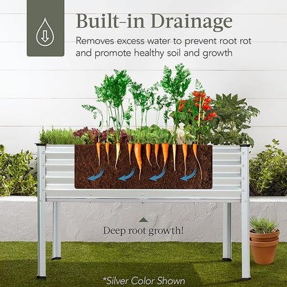Best Choice Products 48x24x30in Galvanized Raised Garden Bed, Metal Elevated Planter Box, Vegetable Garden for Backyard, Patio, Balcony - White