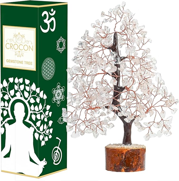 Clear Quartz Gemstone Tree of Life Feng Shui & Chakra Decor - Crystal Money Tree Bonsai for Positive Energy & Healing - Home Decor & Good Luck Spiritual Gift