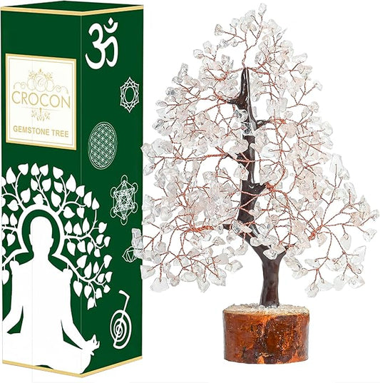 Clear Quartz Gemstone Tree of Life Feng Shui & Chakra Decor - Crystal Money Tree Bonsai for Positive Energy & Healing - Home Decor & Good Luck Spiritual Gift