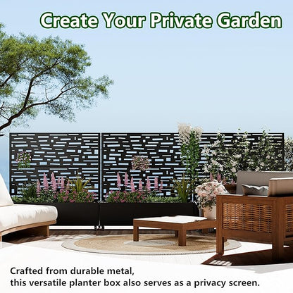 Casaphoria Raised Garden Bed Metal Planter Box with Trellis, 47"x47"x16" for Outdoor Climbing Plants, Flowers Vegetables and Vines Privacy Screen with Wheels and Drainage Holes(Black Street)