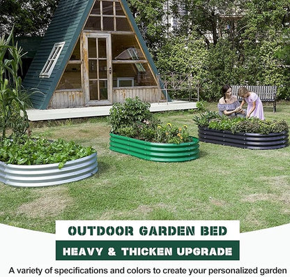 Land Guard 2Pcs Galvanized Raised Garden Bed Kit, 7.5×3×1ft Galvanized Planter Raised Garden Boxes Outdoor, Oval Large Metal Raised Garden Beds for Vegetables………