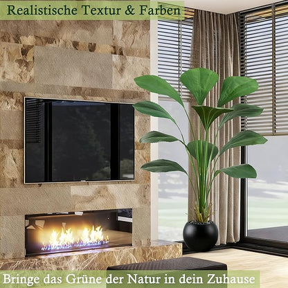 Artificial Sumatra Palm Tree: 5FT Fake Licuala Fan Palm Tree Faux Tropical Plant Realistic Tall Floor Plant in Black Egg-Shaped Pot for Home Living Room Office Decor Patio Hotel Indoor Outdoor