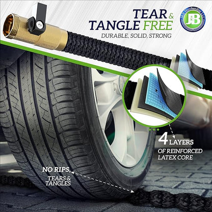 J&B XpandaHose 75ft Expandable Garden Hose – Ultra-Strong 3750D, 4-Layer Latex Core, Brass 3/4" Connectors, 10-Pattern Nozzle & Storage Bag – Lightweight, Kink-Reducing, Leak-Resistant