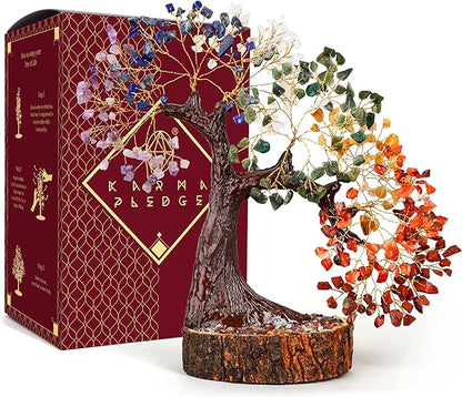 KARMAPLEDGE Crystal Tree of Life 7 Chakra Healing Crystal Trees for Home, Office Desk Decor, Handmade Bonsai Trees for Positive Energy, Money, Good Luck Birthday Gifts for Women, Mom (500 Beads)