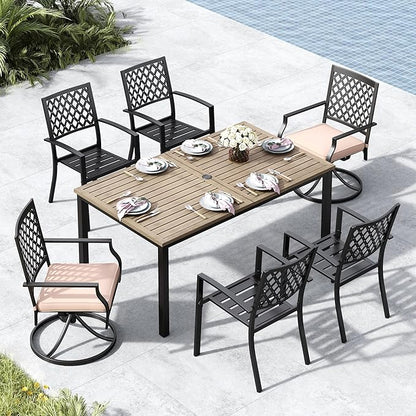 MFSTUDIO Outdoor Dining Set for 6, Metal Patio Table and Chairs Set, 7 Piece Outdoor Patio Furniture Dining Set with Umbrella Hole