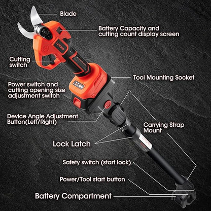 LLNDEI 2-in-1 Electric Pruning Shears with 13Ft Reach Extension Pole, 1.6“ Cutting Diameter, Electric Tree Pruner, 1000w Brushless Motor, Cordless Power Pruner for Tree Trimming.