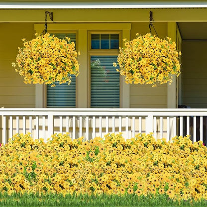 24 Bundles Artificial Flowers for Outdoors Decorations, Fake Flowers Artificial Plants Outdoor, Colorful Daisy Eucalyptus Realistic UV Resistant for Garden Patio Porch Home Decor, Yellow