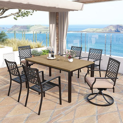 MFSTUDIO Outdoor Dining Set for 6, Metal Patio Table and Chairs Set, 7 Piece Outdoor Patio Furniture Dining Set with Umbrella Hole