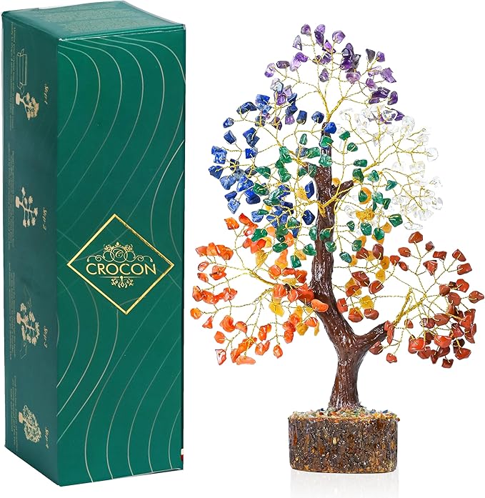 Crocon Natural Trunk 7 Chakra Healing Crystal Tree of Life Gemstone Tree for Good Luck, Positive Energy, Reiki Healing, and Home Office Room Decor Unique Gift for Women Mom & Sister for Birthday