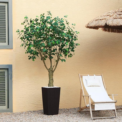 Ficus Artificial Trees Indoor Outdoor, 7ft Tall Fake Plants, Fake Ficus Silk Tree for Home Office Garden Patio Outdoor Modern Decor, 1 Pack