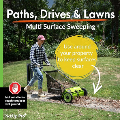 Pickup Pro Garden Sweeper - Manual Leaf & Grass Push Lawn Sweeper (Pickup Pro Max)
