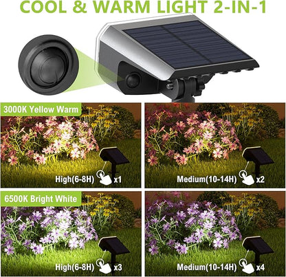 DAMINY Solar Spotlights Outdoor Waterproof IP65,2 CCT(Warm White & Cool White),4 Lighting Modes Solar spot Lights for Yard,Garden,Pathway,Landscape,Auto On/Off-6 Pack