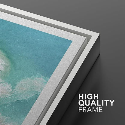 Ashbrook Framed Wall Art Print Set Aerial View Nautical Beach Ocean Wave View Nature Wilderness Photography Modern Art Scenic Colorful Chic for Living Room, Bedroom, Office - 24"x36"x3 White