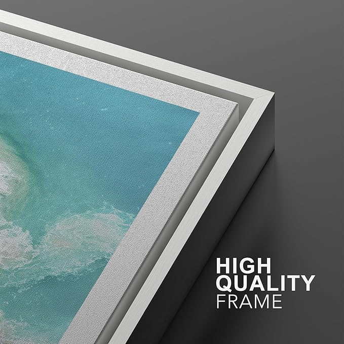 Ashbrook Framed Wall Art Print Set Aerial View Nautical Beach Ocean Wave View Nature Wilderness Photography Modern Art Scenic Colorful Chic for Living Room, Bedroom, Office - 16"x24"x3 White