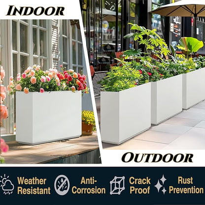 Wallowa Metallic Heavy Outdoor Planter Box, Span Plant Container, Long and Tall Divider Flower Pot, 30Lx10Wx24H, White, No Assembly 30.8 Pounds