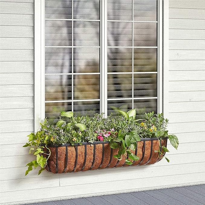 Arcadia Garden Products Hanging Window Basket Metal Trough, 48-inch