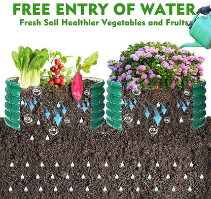 17" Tall Round Outdoor Garden Raised Garden Bed Kits-0.8MM Thick Metal Raised Planter Bed/Ground Planter Box for Variety of Flowers,Herbs,Vegetables,Trees (Dark Green, 40 Dia X 16.5 inches)