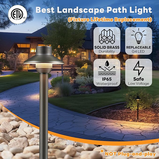 Gardenreet Low Voltage Pathway Lights 12V, LED Landscape Path Lights Outdoor Waterproof, Electric Walkway Lights, Mini Shade Bronze ETL Garden Decorations Without G4 Bulb 12 Pack