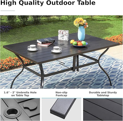 MFSTUDIO Patio Dining Set for 6, Outdoor Dining Set with 1 Rectangular Metal Table 6 Swivel Chairs, Outdoor Table and Chairs Set with Umbrella Hole for Deck, Backyard, Countyard & Garden