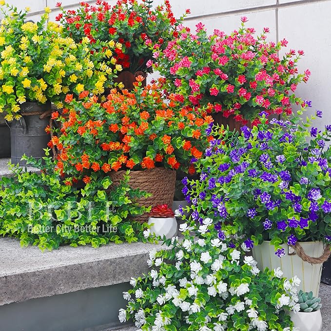 Artificial Flowers for Outdoors, 12 Bundles UV Resistant Realistic Faux Plants for Outside Porch Planter, Spring Summer Home Garden Decoration, Purple