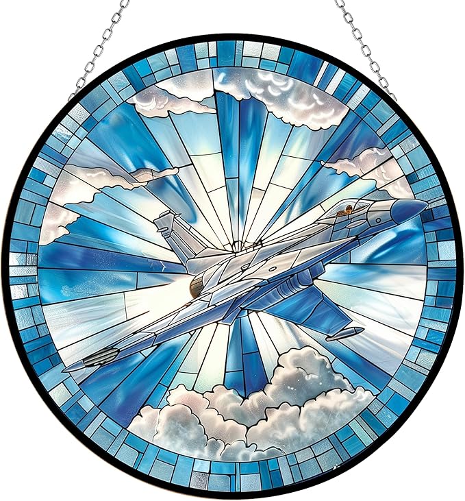 Air Force Jet Stained Glass Window Hanging Sun Catcher Halloween Haning Ornament Decoration Christmas Birthday Gifts for Lover and Friends