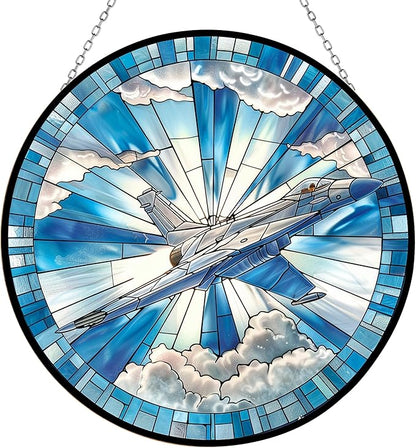 Air Force Jet Stained Glass Window Hanging Sun Catcher Halloween Haning Ornament Decoration Christmas Birthday Gifts for Lover and Friends