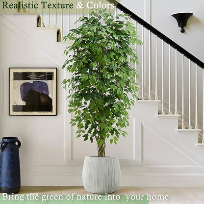 Artificial Ficus Tree,Black Pot (1, White, 7FT)
