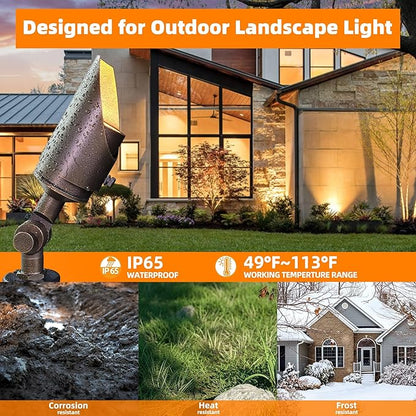 MALORY Landscape Spotlight, Brass Spot Light Outdoor with 5W MR16 LED Bulb, 12V AC/DC Low Voltage Landscape Lighting Waterproof Spot Lights for Outside Tree, Garden, Yard (S01, 10 Pack Without Bulb)
