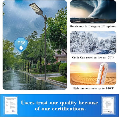 Solar Street Lights Outdoor,10000W Solar Lights Outdoor Waterproof with Motion Sensor, IP66 Solar Security Flood Lights for Yard, Pathway, Parking Lot - 350° Wide Angle & Remote Control Included