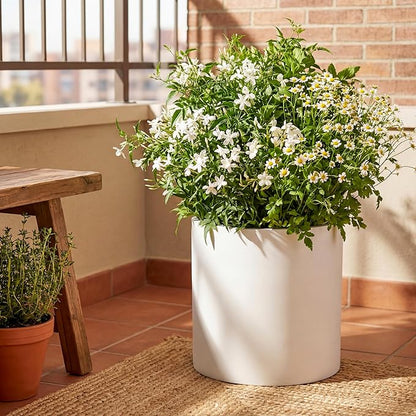 FaithLand Plant Pot 12 inch - Perfectly Fits Mid-Century Modern Plant Stand - Drainage Plug and Drainage Mesh Screen - Matte White
