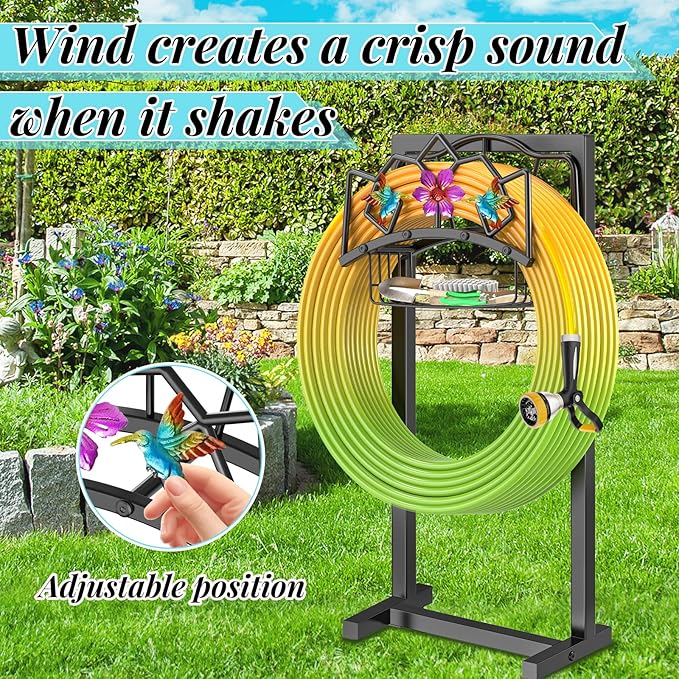 Garden Hose Holder, Heavy Duty Metal Water Hose Holder with Storage Basket, Freestanding Hose Stand Hanger, Sturdy Hoses Storage Rack 150-feet for Outside Yard Lawn