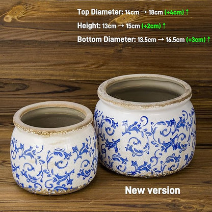 Large Ceramic Pot for Planters, Ice Crack Glazed Flower Pot with Drainage Holes,5.91inch Vintage Planters for Indoor and Outdoor (Blue)