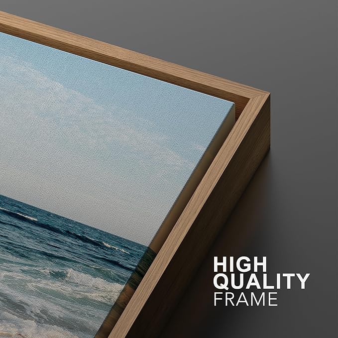 Ashbrook Framed Canvas Print Wall Art Set Tropical Island Coastal Cottage Beach Shore Seascape Nature Wilderness Photography Decorative Nautical Calm/Relax/Cozy for Bedroom - 24"x36"x3 NATURAL