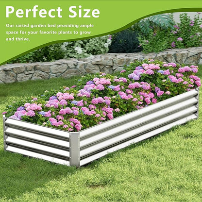 2PCS 8x2x1FT Galvanized Raised Garden Bed Kit,Vegetable Boxes-Rectangle Metal Flower Box,Large Planter Raised Beds Outdoor Garden for Planting,Fruit,Herb-Silver