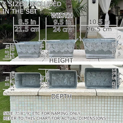 allgala Galvanized Planter Pot Indoor and Outdoor Decoration-Rectangle Grey-3-PC-HD88318
