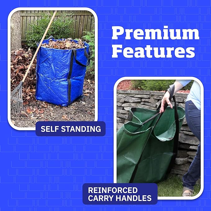 DURASACK Heavy Duty Home and Yard Bags 48-Gallon Reusable Self-Standing Lawn and Leaf Bags Garbage Can with Reinforced Handles, Red