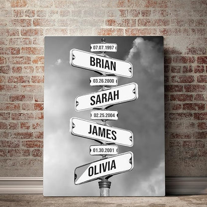 Personalized Family Street Sign Multi-Name Canvas, Custom Date Of Birth With Names Poster, Street Signs Customized, Best Gifts For Mom/Dad, Birthday, Christmas Gift For Family #2