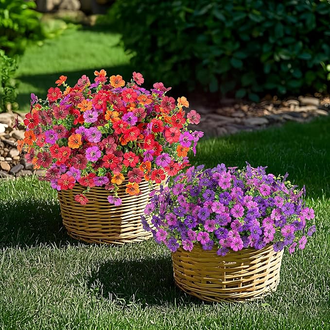 Artificial Fake Mums Flowers for Outdoor Fall Decor,12 Bundles Faux Flowers Plants Silk Daisy for Planter Pot Colorful UV Resistant Look Real for Front Door Porch Patio Outside Yard