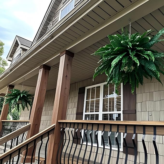 QIANYUN 2PCS Fake Ferns- Artificial Ferns for Outdoors-Faux Plants Boston Fern Tall Potted Plant Large for Front Porch Office Home Decor Indoor Outdoor