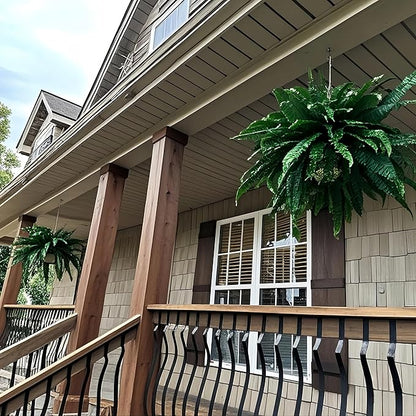 QIANYUN 2PCS Fake Ferns- Artificial Ferns for Outdoors-Faux Plants Boston Fern Tall Potted Plant Large for Front Porch Office Home Decor Indoor Outdoor