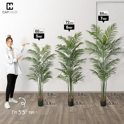 CAPHAUS 7FT Artificial Palm Tree Potted, Realistic Fake Palm Plant for Indoor & Outdoor, UV Resistant Low Maintenance Faux Tree for Home Office, Living Room, Covered Patio Decor