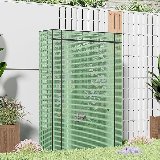 Metal Planter Box with Greenhouse Cover, Raised Garden Bed with Trellis Privacy Screen, 62 inch Tall Planter Boxes for Climbing Plants, Flowers, Vegetables, Fruits, Balcony and Patio Decor (Black)