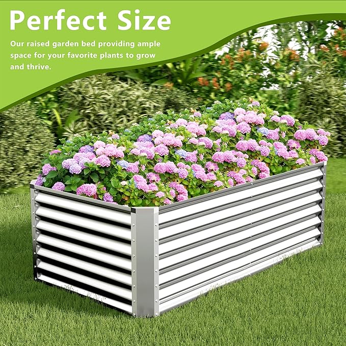 6x3x2FT Galvanized Raised Garden Bed Kit,Vegetable Boxes-Rectangle Metal Flower Box,Large Planter Raised Beds Outdoor Garden for Planting,Fruit,Herb-Silver