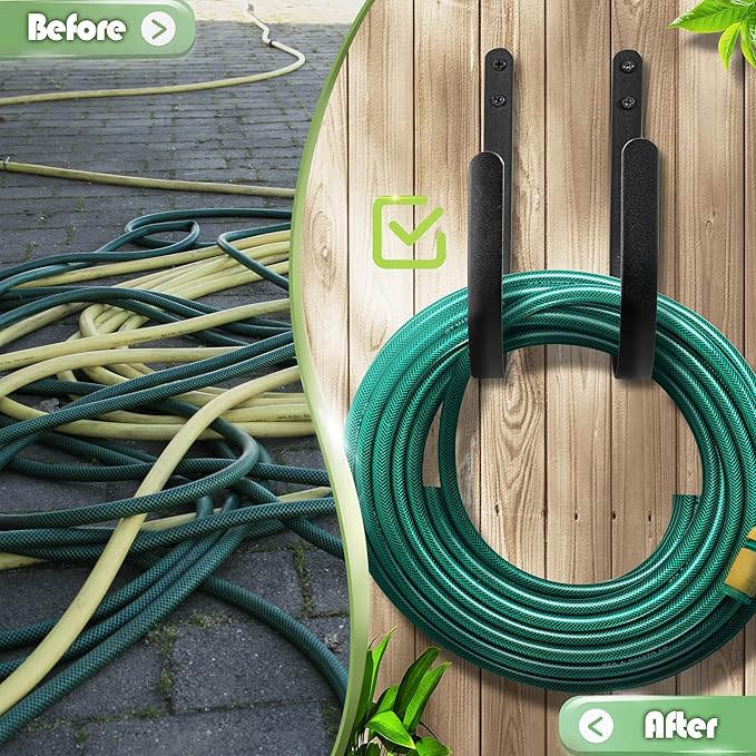 Hose Holders Wall Mount - Heavy-Duty Metal Garden Hose Hanger for Outside - Rust-Proof Hanging Hose Rack Hook Mount for Water Hose (2PCS)