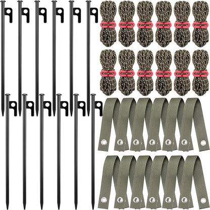 Sintuff 36 Pcs Heavy Duty Tree Stake Kits Stake and Support for Young Leaning Tree Anchor Straightening Kit, 15.8'' Support Straps, 11.8'' Steel Stakes, 13.12ft Rope(Army Green)